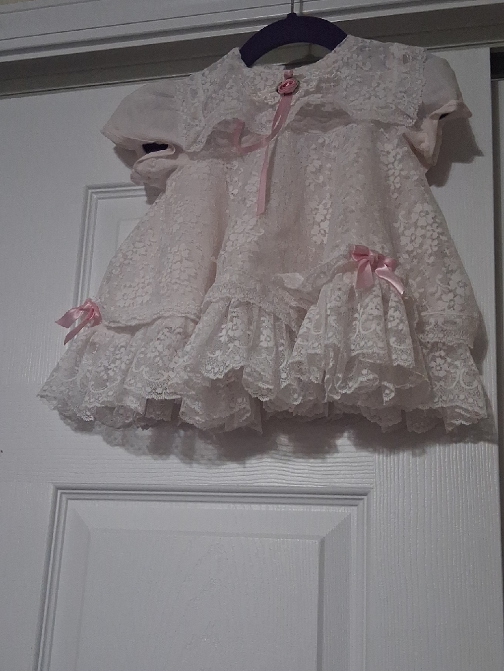 Allison Accessorize Finn Lace Baby Dress with Pink Floral Trim Sz 12m